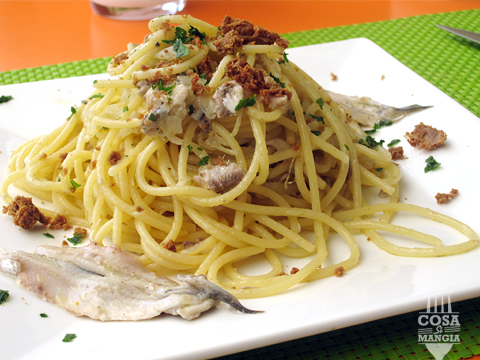 spaghetti alici marinate e bottarga