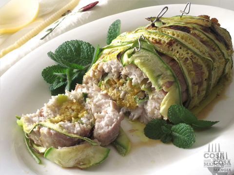 rotolo di pesce palombo ripieno di cous cous canestrelli e zucchine