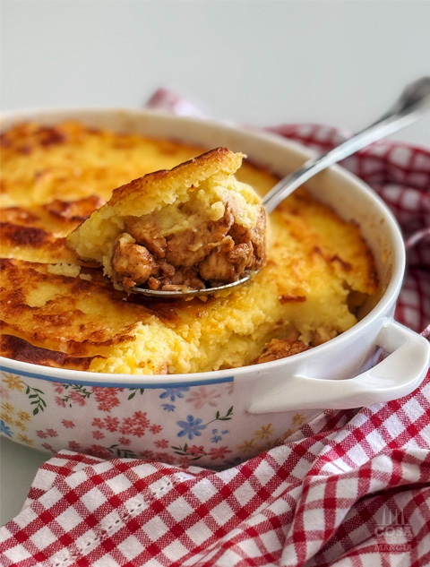 sformato di pollo alla paprica con purè gratinato